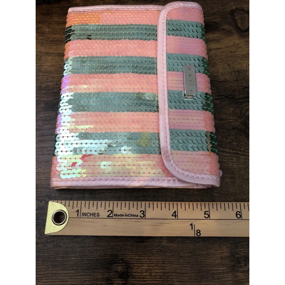 Mally Cosmetic Makeup Bag‎ Pink Grey Striped Sequins Barbie Datenight